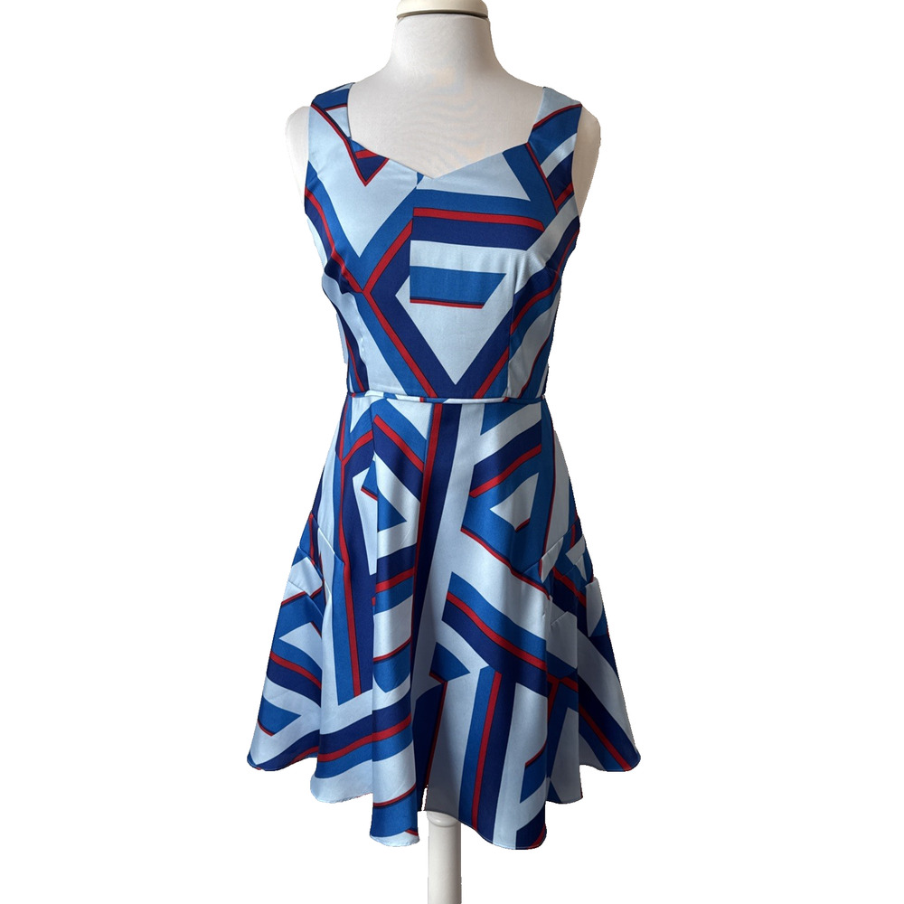 Cynthia Steffe Women’s 6 Retro Colorful Geometric Fit & Flare Sleeveless Dress